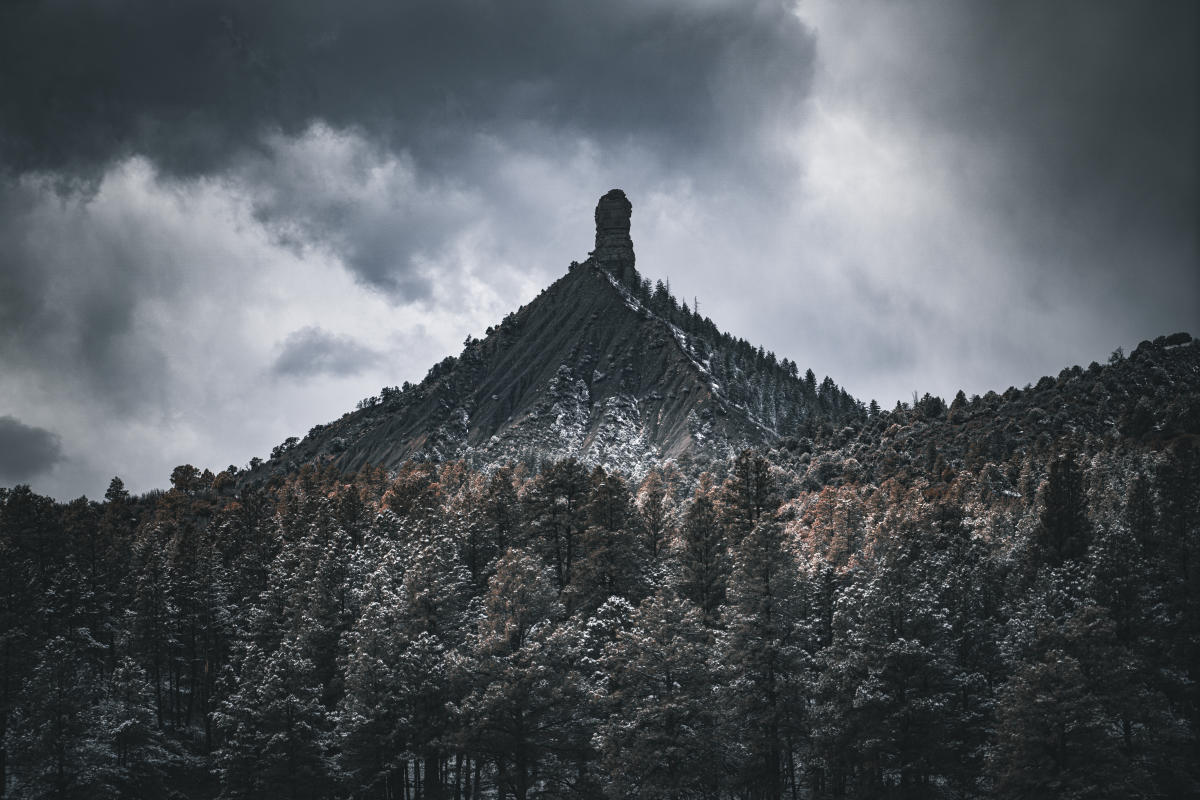 Chimney Rock National Monument after a Snowstorm in Spring