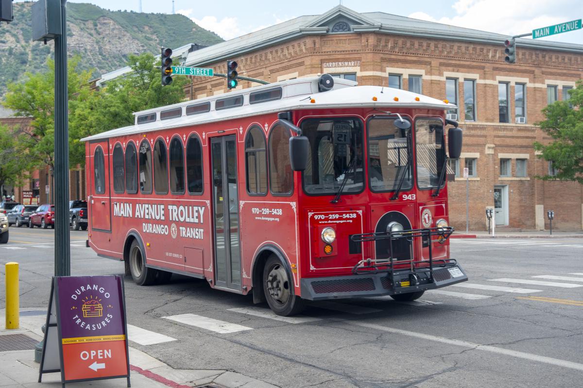 Durango Trolley in Downtown Durango during Summer